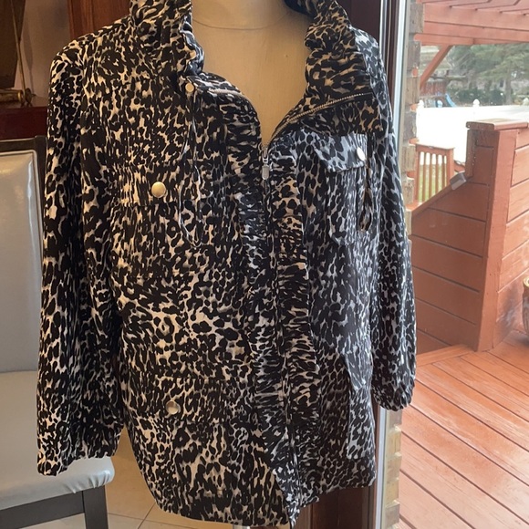 Berek women’s zip up light jacket animal print draw string collar ruffled zipper - Picture 4 of 11